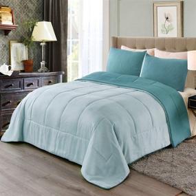 img 2 attached to 🛏️ Premium Reversible Lightweight 3-Piece Comforter Set for All Seasons - Queen Size, Turquoise/Aqua - Includes Down Alternative Comforter and 2 Pillow Shams