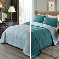 🛏️ premium reversible lightweight 3-piece comforter set for all seasons - queen size, turquoise/aqua - includes down alternative comforter and 2 pillow shams logo