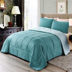 img 3 attached to 🛏️ Premium Reversible Lightweight 3-Piece Comforter Set for All Seasons - Queen Size, Turquoise/Aqua - Includes Down Alternative Comforter and 2 Pillow Shams