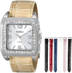 img 2 attached to 🌟 Stunning XOXO Women's XO9023 Rhinestone-Accented Watch: Elegant Style with Versatile Croc-Embossed Interchangeable Straps