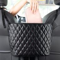 maylai black car seat storage net bag - durable pu leather car net pocket organizer for driver - backseat pet kids barrier - handbag holder & seat back netting pouch logo