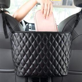 img 4 attached to Maylai Black Car Seat Storage Net Bag - Durable PU Leather Car Net Pocket Organizer for Driver - Backseat Pet Kids Barrier - Handbag Holder & Seat Back Netting Pouch