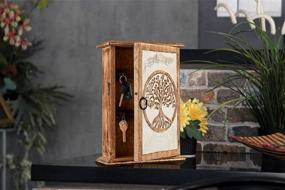 img 3 attached to Wall Mounted Decorative Key Holder Organizer: Engraved Tree of Life Design, Wooden Key Organizer for Wall, Mini Wall Cabinet Storage to Easily Organize Keys with Wood Key Holder