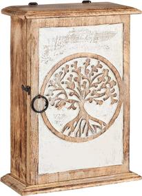 img 1 attached to Wall Mounted Decorative Key Holder Organizer: Engraved Tree of Life Design, Wooden Key Organizer for Wall, Mini Wall Cabinet Storage to Easily Organize Keys with Wood Key Holder