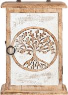 wall mounted decorative key holder organizer: engraved tree of life design, wooden key organizer for wall, mini wall cabinet storage to easily organize keys with wood key holder логотип