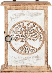 img 4 attached to Wall Mounted Decorative Key Holder Organizer: Engraved Tree of Life Design, Wooden Key Organizer for Wall, Mini Wall Cabinet Storage to Easily Organize Keys with Wood Key Holder