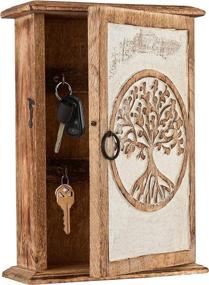 img 2 attached to Wall Mounted Decorative Key Holder Organizer: Engraved Tree of Life Design, Wooden Key Organizer for Wall, Mini Wall Cabinet Storage to Easily Organize Keys with Wood Key Holder