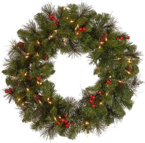 img 4 attached to 🎄 National Tree Company Pre-Lit Artificial Christmas Wreath: Green Crestwood Spruce, 24 Inches, White Lights, Pine Cones and Berry Clusters