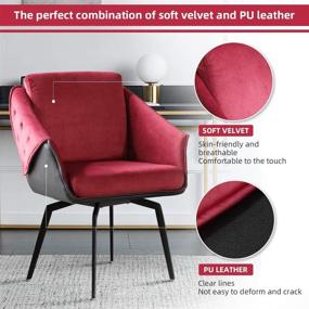 img 3 attached to 🪑 Red Antique Velvet Accent Chair with Armrests: Swivel Computer Desk Armchair for Home Office, Study, and Bedroom Upholstery