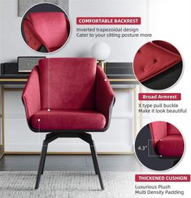 img 2 attached to 🪑 Red Antique Velvet Accent Chair with Armrests: Swivel Computer Desk Armchair for Home Office, Study, and Bedroom Upholstery