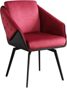 img 4 attached to 🪑 Red Antique Velvet Accent Chair with Armrests: Swivel Computer Desk Armchair for Home Office, Study, and Bedroom Upholstery