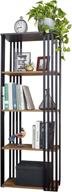 📚 linsy home 4-tier bookshelf: stylish wood bookcase with black metal frame, ideal for living room & bedroom décor logo