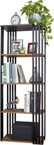 img 4 attached to 📚 LINSY HOME 4-Tier Bookshelf: Stylish Wood Bookcase with Black Metal Frame, Ideal for Living Room & Bedroom Décor