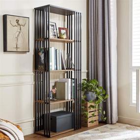 img 2 attached to 📚 LINSY HOME 4-Tier Bookshelf: Stylish Wood Bookcase with Black Metal Frame, Ideal for Living Room & Bedroom Décor