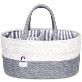 img 4 attached to Conthfut Baby Diaper Caddy Organizer: 100% Cotton Rope Nursery Storage Bin for Boys and Girls with Removable Inserts – Large Tote Bag & Car Organizer - Perfect Baby Shower Basket