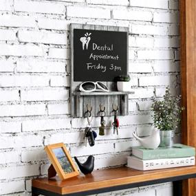 img 3 attached to 🏡 MyGift Rustic Gray Wood Wall-Mounted Organizer: Chalkboard, Shelf & Key Hooks - Stylish and Practical Solution for Home Organization