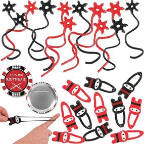 img 1 attached to 🎉 Ninja Party Favors Bundle - 24pcs Stretchy Flying Slingshot Ninja Toys, Ninjago Party Favors, Ninja Pinatas, Red and Black Ninja Birthday Favor Supplies + Special Pin for Birthday Child