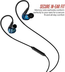 img 3 attached to 🎧 In-Ear Sweatproof Earphones with Microphone and Remote for Running, Gym, Jogging, Workout - Noise Cancelling, Over Ear Design (Blue)