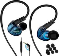 🎧 in-ear sweatproof earphones with microphone and remote for running, gym, jogging, workout - noise cancelling, over ear design (blue) logo