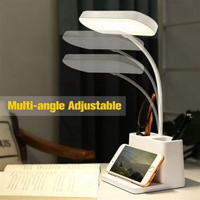 img 1 attached to 🌟 Multi-functional LED Desk Lamp: Pen Holder, Phone Holder, 3 Modes Touch Control, Eye-Caring Table Lamp, 360° Flexible Rotating Reading Light - Ideal for Home Office