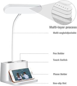 img 2 attached to 🌟 Multi-functional LED Desk Lamp: Pen Holder, Phone Holder, 3 Modes Touch Control, Eye-Caring Table Lamp, 360° Flexible Rotating Reading Light - Ideal for Home Office