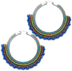 img 4 attached to 🌸 Native American-inspired Handmade Beaded Hoop Earrings: Modern Twist on Traditional Seed Bead Work Jewelry