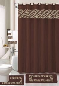 img 1 attached to Luxury Home Collection 18-Piece Non-Slip Bathroom Rug Set with Embroidery 🛀 - Includes Bath Rug Mat, Contour Mat, Shower Curtain, Towels, and Hooks (Chocolate)