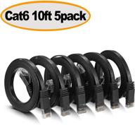 cat 6 ethernet cable - flat internet network cable - cat6 ethernet patch cable short - cat 6 computer lan cable with snagless rj45 connectors (10ft-5pack-black) логотип