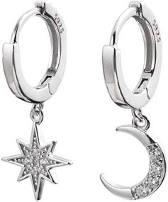 img 4 attached to 💫 Sparkling Sterling Silver Hoop Earrings with Reffeer Crystals: Star Moon Dangle Design for Women and Teen Girls