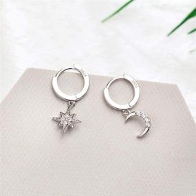 img 3 attached to 💫 Sparkling Sterling Silver Hoop Earrings with Reffeer Crystals: Star Moon Dangle Design for Women and Teen Girls
