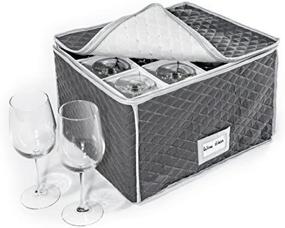 img 2 attached to 🍷 Quilted Gray Stemware Storage Case - 16&#34; x 13&#34; x 10&#34;H - 4&#34; x 4&#34; Inside Compartment - Ideal Storage Case for Wine Glasses, Beer Mugs, and More