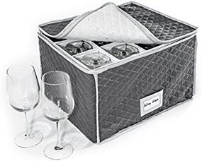 img 1 attached to 🍷 Quilted Gray Stemware Storage Case - 16&#34; x 13&#34; x 10&#34;H - 4&#34; x 4&#34; Inside Compartment - Ideal Storage Case for Wine Glasses, Beer Mugs, and More