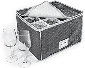 img 3 attached to 🍷 Quilted Gray Stemware Storage Case - 16&#34; x 13&#34; x 10&#34;H - 4&#34; x 4&#34; Inside Compartment - Ideal Storage Case for Wine Glasses, Beer Mugs, and More