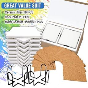 img 2 attached to Versatile Set of 16PCS Square Unglazed Ceramic Tiles for Crafts Coasters with Cork Pads & Metal Coaster Holder