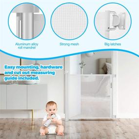img 3 attached to 🚼 Retractable Baby Gate Safety Fence: Extra Wide & Tall Mesh Gate - Ideal for Babies, Pets, and Doorways/Stairs/Hallways - Indoor/Outdoor Use - White