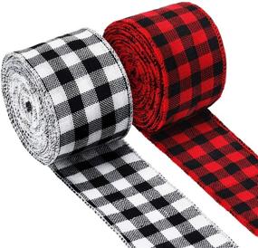 img 4 attached to Christmas Buffalo Plaid Ribbon Bundle - 2 Rolls 🎄 of Wired Edge Ribbons for Holiday Gift Wrapping, Crafts, and Decorations