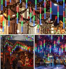 img 1 attached to Solar Meteor Shower Rain Lights Outdoor: 30cm 8 Tubes 144 LED 🌈 Multicolor Meteor Lights - Perfect Tree Holiday Porch Yard Patio Roof Party Christmas Decoration