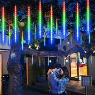 solar meteor shower rain lights outdoor: 30cm 8 tubes 144 led 🌈 multicolor meteor lights - perfect tree holiday porch yard patio roof party christmas decoration logo