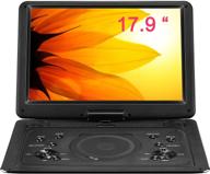📺 17.9" region free portable dvd player with 6-hour battery life, 15.6” large screen, sync tv, usb/sd support, high volume speaker – black logo