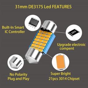 img 1 attached to 🚗 Canbus Error Free 31mm DE3175 LED Festoon Bulbs - Amber, 21SMD 3014 Chipsets for Car Interior Dome Map Trunk Light - 4pcs