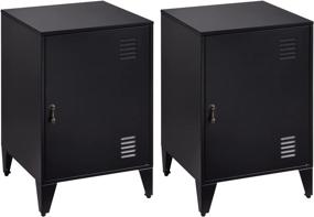 img 4 attached to 🛏️ Set of 2 Modern Black Metal Nightstands - IRONMIX End Side Tables with Cabinet Door for Bedroom Living Room