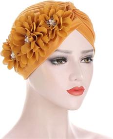 img 3 attached to 🌸 Qianmome Women's Elegant Sequin Flower Turban: Stylish Muslim Beanie Headwrap for Chemo Cap