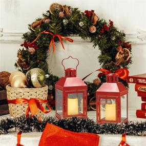 img 1 attached to 🔥 9-Inch Red Outdoor Lantern with Flameless Candle - Waterproof Decorative Lantern for Indoor or Outdoor Use - Perfect Christmas Decoration or Farmhouse Patio Decor - Batteries Included