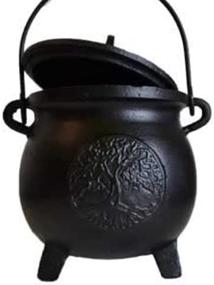 img 2 attached to 🌳 AzureGreen Fragrant Potpourris: Tree of Life Cast Iron Cauldron with 3 Legs, Handle, and Lid - Large 8