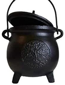 img 1 attached to 🌳 AzureGreen Fragrant Potpourris: Tree of Life Cast Iron Cauldron with 3 Legs, Handle, and Lid - Large 8