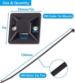 img 3 attached to 🔗 Cable Tie Mounts, Adhesive-Backed, 1 Inch, Cable Management, Tie Anchors, Pack of 100, Black