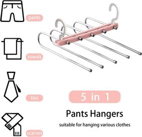 img 3 attached to 👖 Space Saving 2-Pack Pants Hangers - 5-Layered Stainless Steel Non-Slip Organizer for Pants, Jeans, Trousers, Skirts, Scarf - Pink