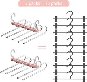 img 2 attached to 👖 Space Saving 2-Pack Pants Hangers - 5-Layered Stainless Steel Non-Slip Organizer for Pants, Jeans, Trousers, Skirts, Scarf - Pink