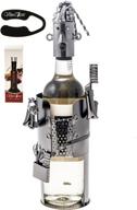 premium wine bottle holder - handcrafted hair stylist/barber design with blow dryer, comb, and scissor, including wine foil cutter and stopper logo