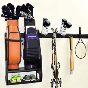 img 3 attached to 🏌️ Extra Large Size Wall Mounted Golf Organizer Stand for 2 Golf Bags - Golfing Equipment and Accessories Storage Rack for Garage, Shed, and Basement.